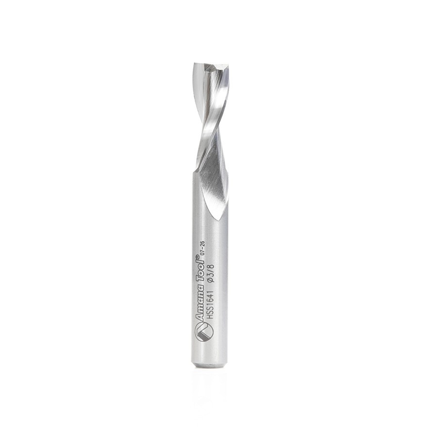HSS1641 High Speed Steel (HSS) Double Flute Spiral, Aluminum Cutting 3/8 Dia x 1 x 3/8 Inch Shank Up-Cut Router Bit