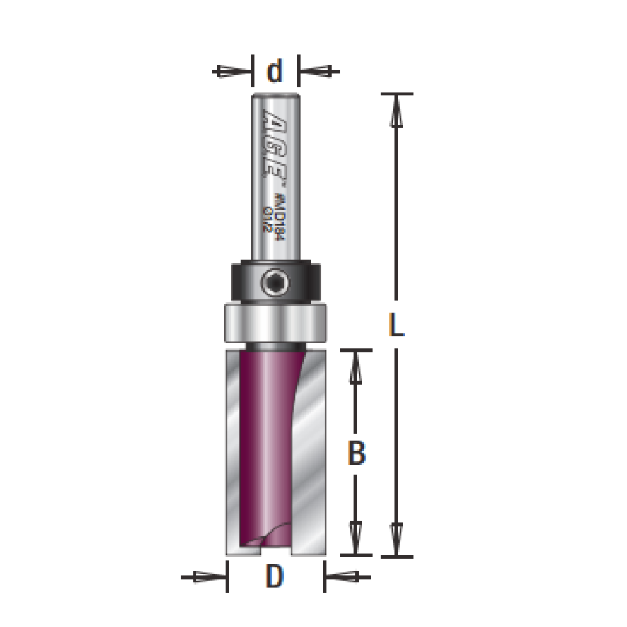 MD188, A.G.E. Carbide Tipped Flush Trim Plunge, 2-Flute, 5/8 Dia x 1 x 1/4 Shank