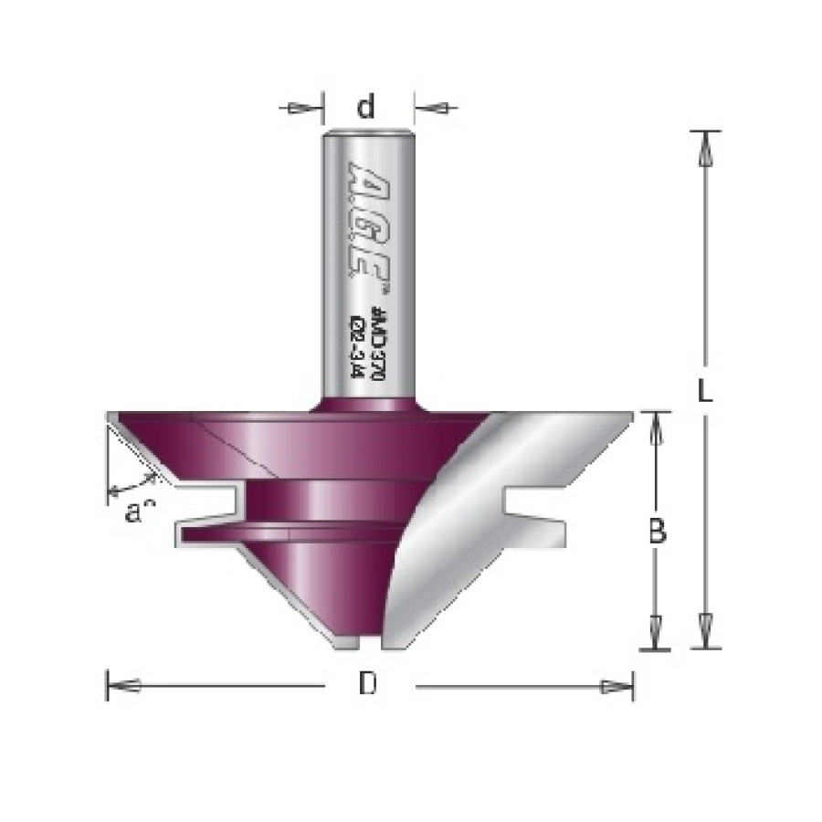 MD370, A.G.E. Carbide Tipped Lock Miter, 2-Flute, 1-39/64" Dia. x 3/4" x 1/2" Shank