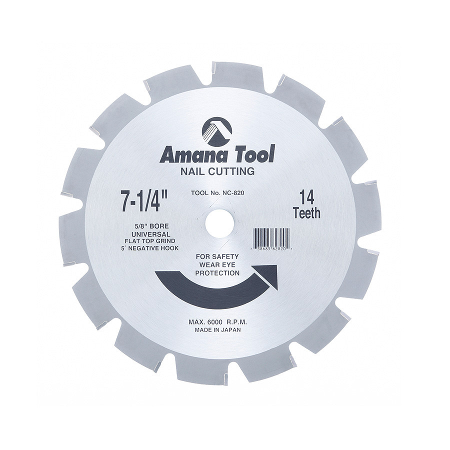 NC-820 Carbide Tipped Nail Cutting & Demolition 7-1/4 Inch Dia x 14T 5/8 Bore