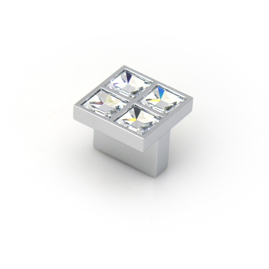 SMALL RECTANGULAR KNOB SWAROVSKI CRYSTALS CHROME