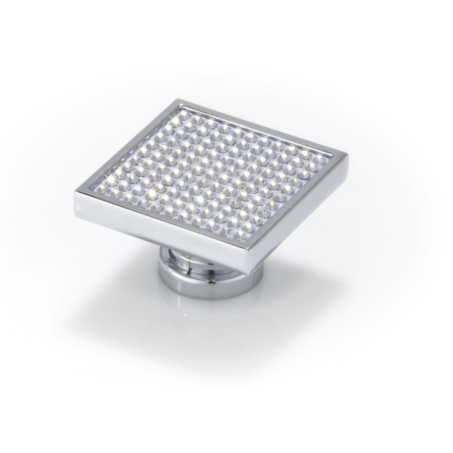 LARGE SQUARE KNOB SMALL SWAROVSKI CRYSTALS	CHROME