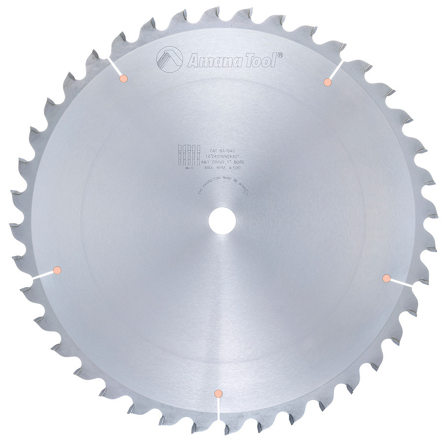 RA1640 Carbide Tipped Radial Arm 16 Inch Dia x 40T 4+1, -2 Deg, 1 Inch Bore Circular Saw Blade