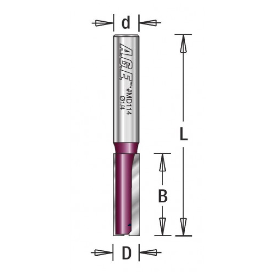 MD104, A.G.E. Carbide Tipped Straight Plunge 2-Flute, 1/16 Dia x 3/16 x 1/4 Shank
