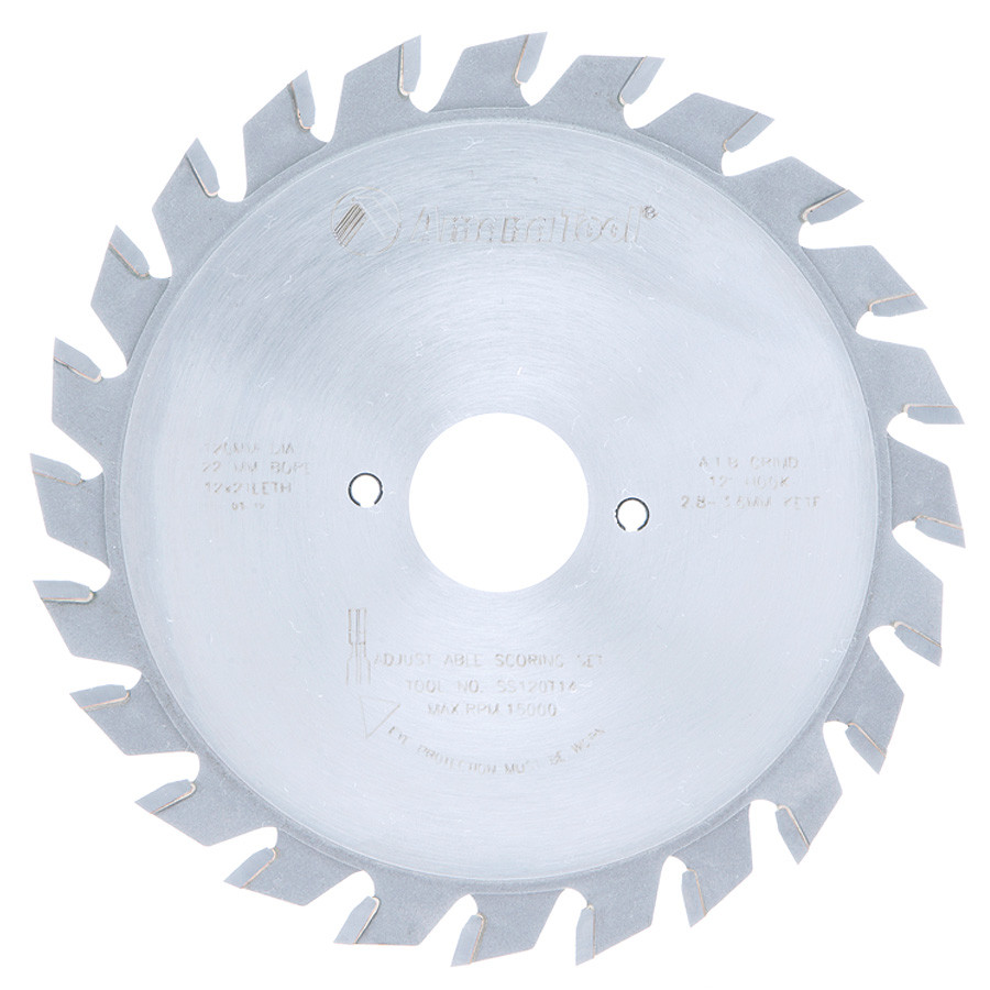 SS120T14 Carbide Tipped Adjustable Type Scoring 120mm Dia x 24T ATB, 12 Deg, 22mm Bore, Scoring Set