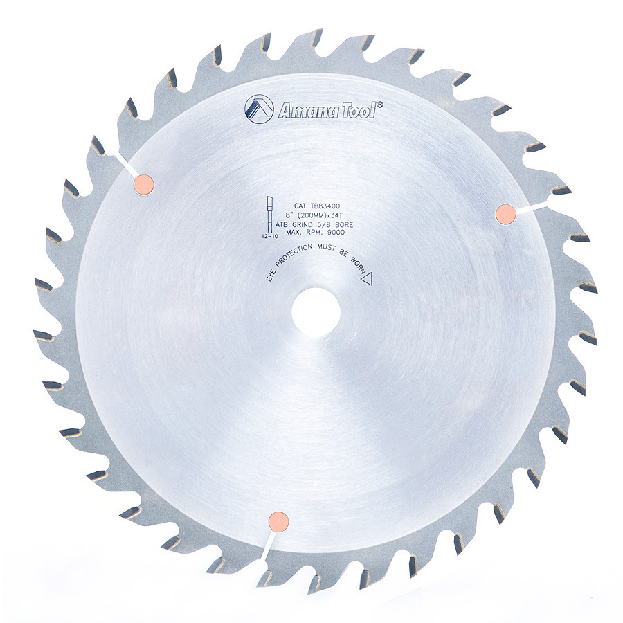 TB83400 Carbide Tipped Thin Kerf General Purpose 8 Inch Dia x 34T ATB, 15 Deg, 5/8 Bore