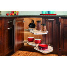 Grey Left-Handed Soft-Close Two-Tier Organizer for Blind Corner Cabinets w/18 in. OpeningGreyWood/Metal