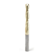 46479 Metric CNC 2D and 3D Carving 0.10 Deg Straight Angle Ball Tip x 6.0 Dia x 3.0 Radius x 38 x 6 Shank x 75mm Long x 2 Flute Solid Carbide ZrN Coated Router Bit