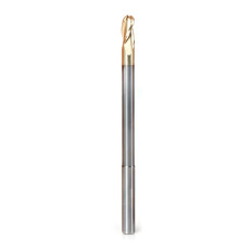 46490 Extra Long CNC 2D and 3D Carving Ball Nose 0.10 Deg Straight Angle x 1/4 Dia x 1/8 Radius x 1/2 x 1/4 Shank x 3 Flute ZrN Coated Reduced Shank Router Bit