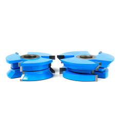 SC420 2-Piece Carbide Tipped 3-Wing Wainscot with V Cutters 3-1/2 Dia x 1 x 45 Deg x 1/2 & 3/4 Bore Set for 3/4 Material