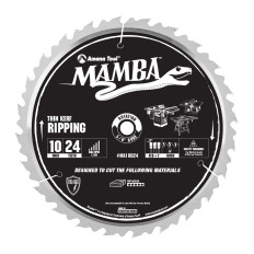 MA10024 Carbide Tipped Thin Kerf Ripping Mamba Contractor Series 10 Inch Dia x 24T, ATB+F, 20 Deg, 5/8 Bore Circular Saw Blade