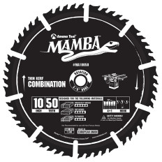 MA10050 Carbide Tipped Thin Kerf Combination Mamba Contractor Series 10 Inch Dia x 50T, 4+1, 15 Deg, 5/8 Bore Circular Saw Blade
