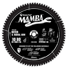 MA10806 Carbide Tipped Thin Kerf Sliding Compound Miter & Radial Arm Mamba Contractor Series 10 Inch Dia x 80T, 4ATB + 1TCG, -5 Deg, 5/8 Bore