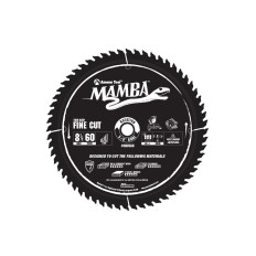 MA8560 Carbide Tipped Thin Kerf Fine Cut Mamba Contractor Series 8-1/2 Inch Dia x 60T, ATB+F, 8 Deg, 5/8 Bore Circular Saw Blade