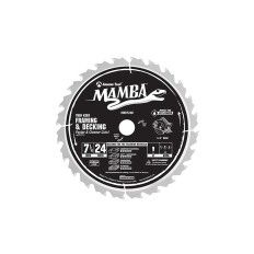 MD7240 Carbide Tipped Thin Kerf Framing and Decking Mamba Contractor Series 7-1/4 Inch Dia x 24T, FT, 15 Deg, 5/8 Bore with Diamond Knockout Circular Saw Blade
