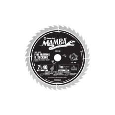 MD7400 Carbide Tipped Thin Kerf Fine Framing and Decking Mamba Contractor Series 7-1/4 Inch Dia x 40T, 4 ATB+F, 20 Deg, 5/8 Bore with Diamond Knockout Circular Saw Blade