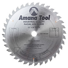 RA1236 Carbide Tipped Radial Arm 12 Inch Dia x 36T 4+1, 0 Deg, 1 Inch Bore Circular Saw Blade