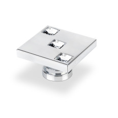 SQUARE KNOB WITH 3 SWAROVSKI CRYSTALS CHROME