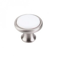 Ceramic Knob 1 1/4" - Brushed Satin Nickel & White Ceramic
